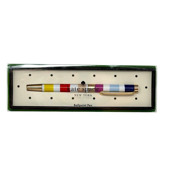 Kate Spade NY Candy Stripe Colorblock Ballpoint Pen Gift Boxed Rainbow NWT - Picture 1 of 8